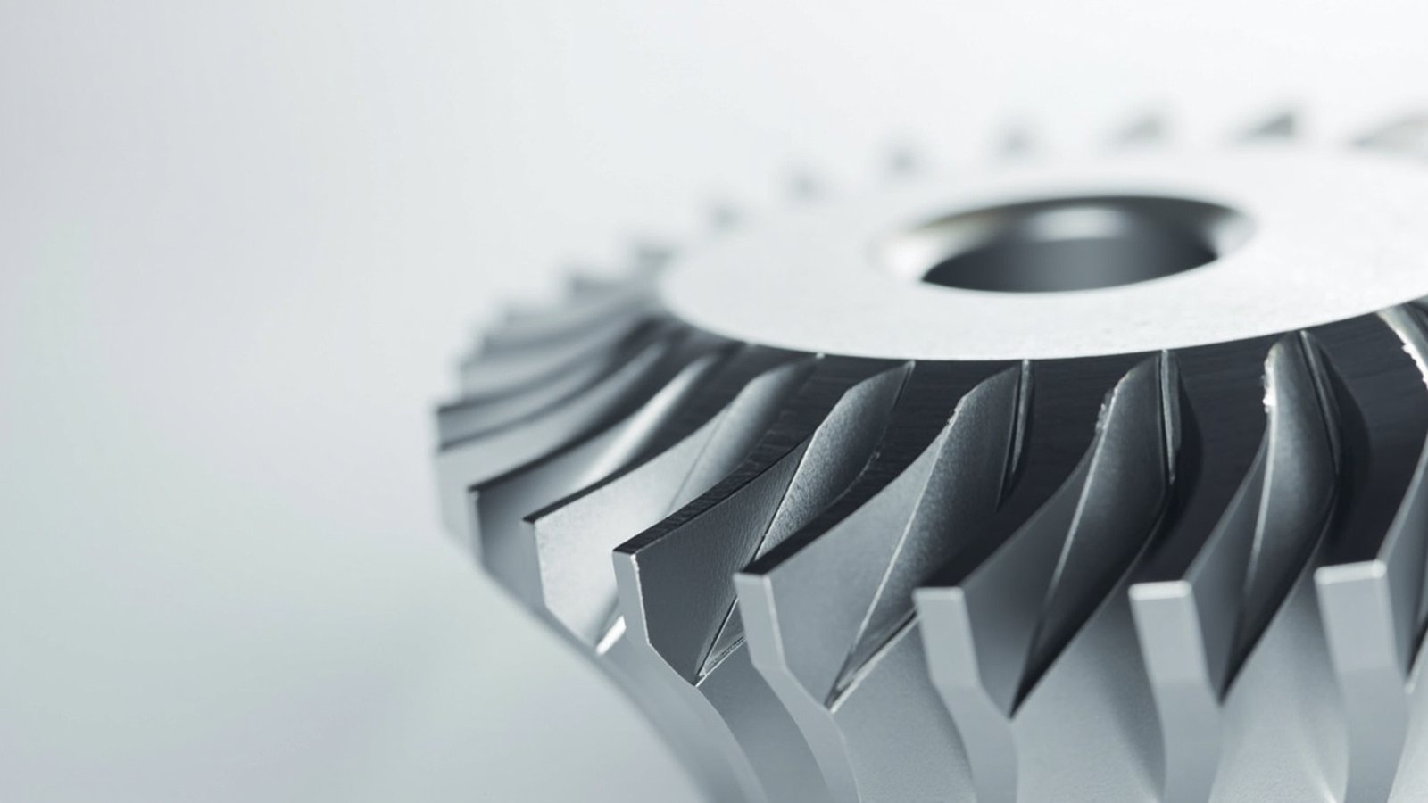 Close-up of machined gears in mesh